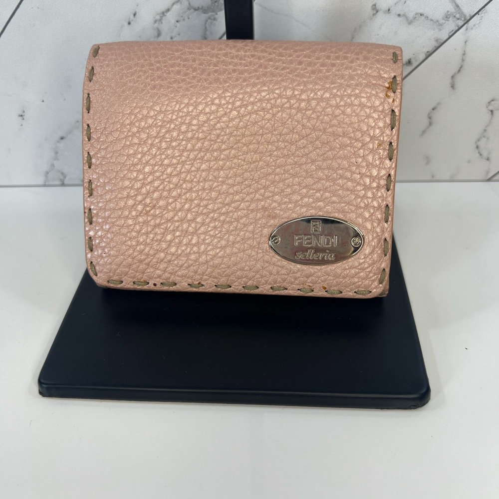 Fendi Pink Pebbled Selleria Leather Wallet